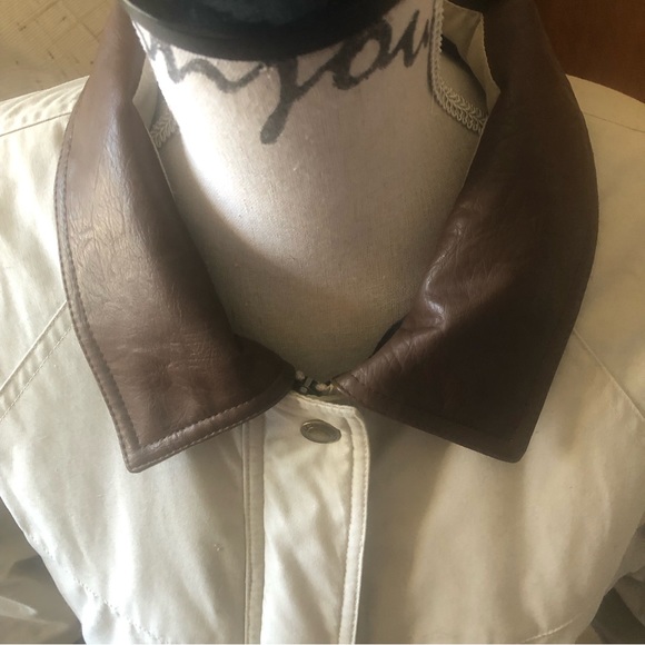 P.A. Originals Women's Sz S Barn Jacket Taupe w/Brown Faux Leather Trim Zip Up - Picture 6 of 15